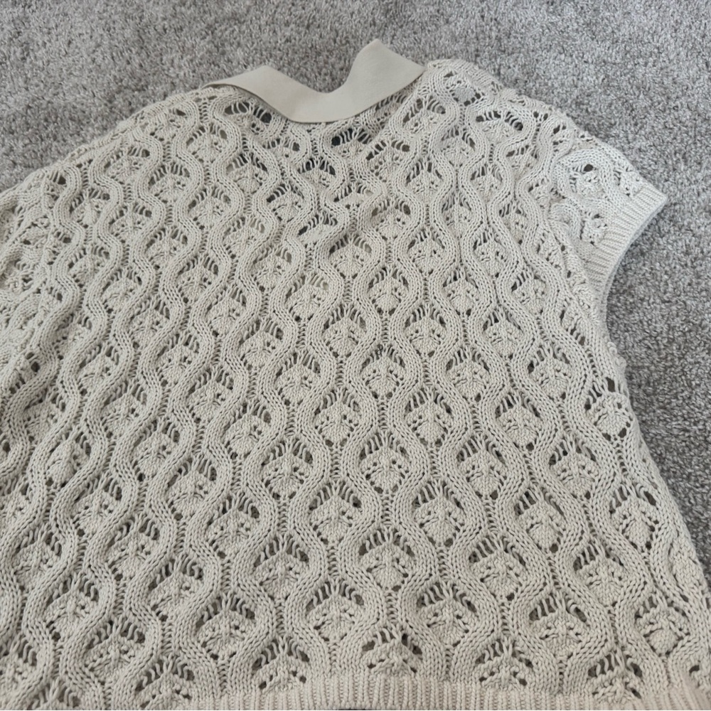 Express Cream Openwork Crochet Collared Vest - Picture 3 of 3